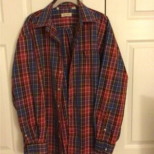Peter Millar Men’s Red and Blue Plaid Button Down Sleeve Shirt
